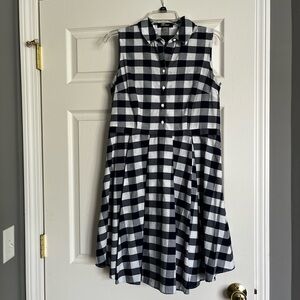 Sleeveless Navy and White Checkered Dress